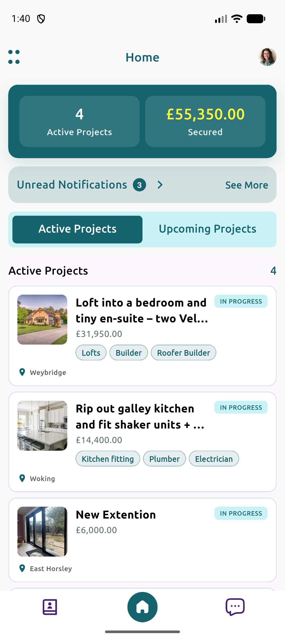 Fort app home screen with active projects